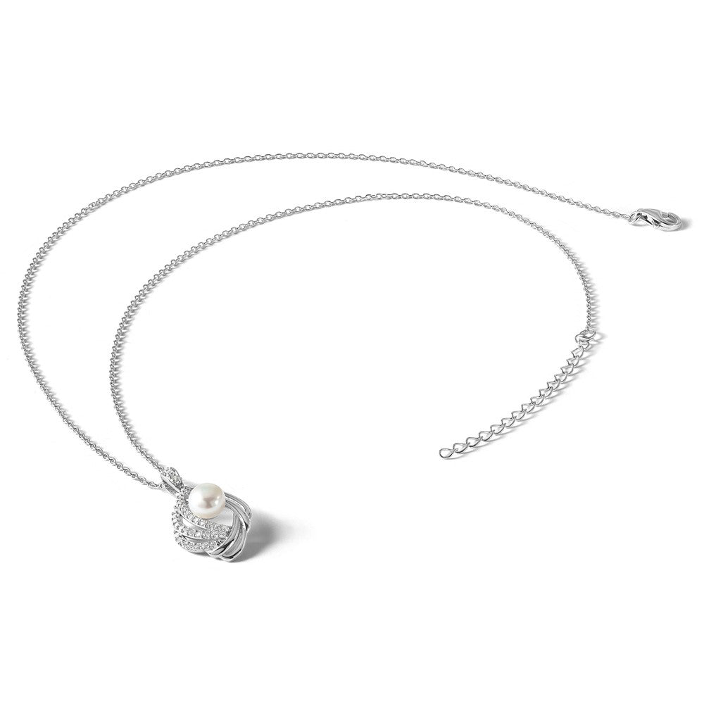 Sterling Silver Cheryl M Rhod-Pltd CZ & Fwc Pearl w/2in Ext Necklace