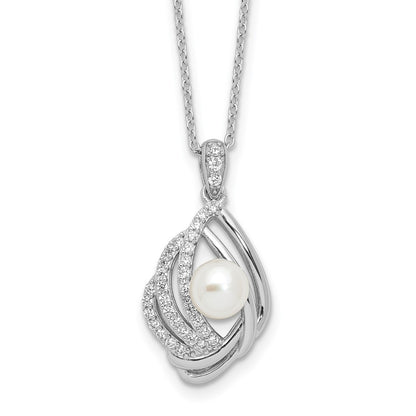 Sterling Silver Cheryl M Rhod-Pltd CZ & Fwc Pearl w/2in Ext Necklace