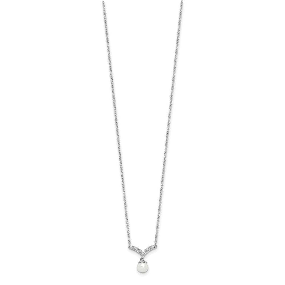 Sterling Silver Cheryl M Rhodium-Plated CZ & Fwc Pearl Necklace