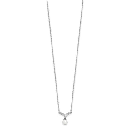 Sterling Silver Cheryl M Rhodium-Plated CZ & Fwc Pearl Necklace