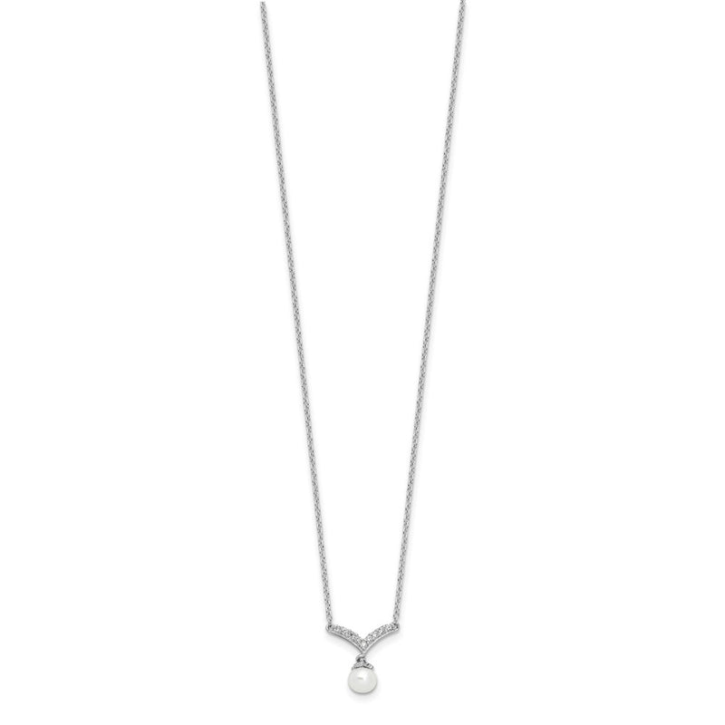 Sterling Silver Cheryl M Rhodium-Plated CZ & Fwc Pearl Necklace