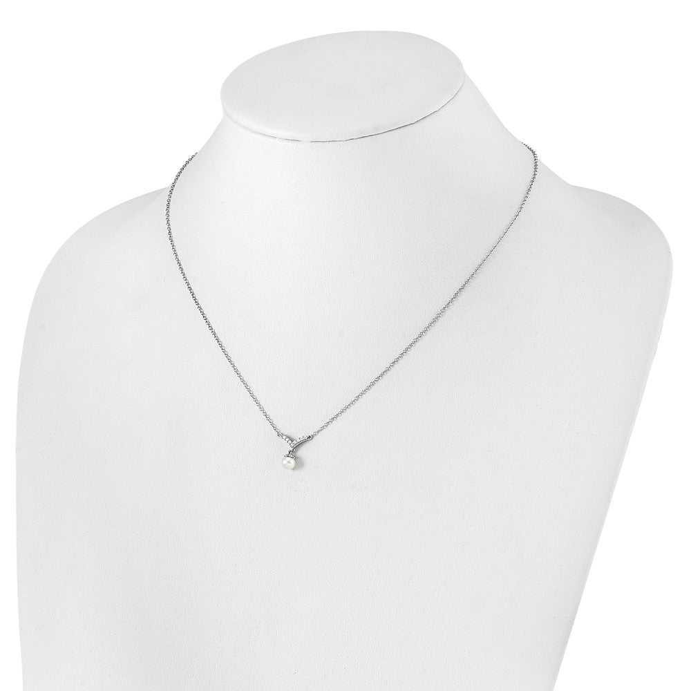 Sterling Silver Cheryl M Rhodium-Plated CZ & Fwc Pearl Necklace