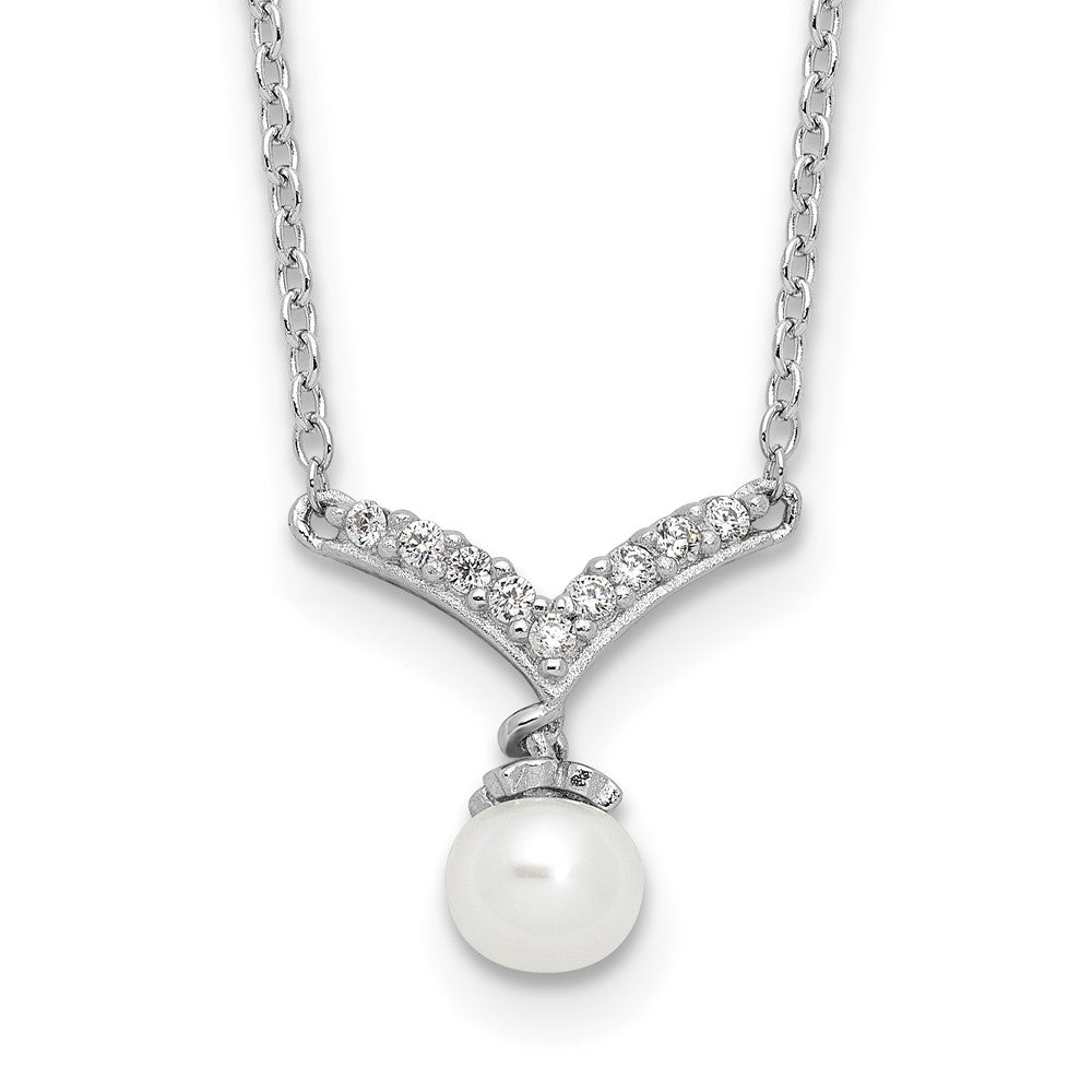 Sterling Silver Cheryl M Rhodium-Plated CZ & Fwc Pearl Necklace
