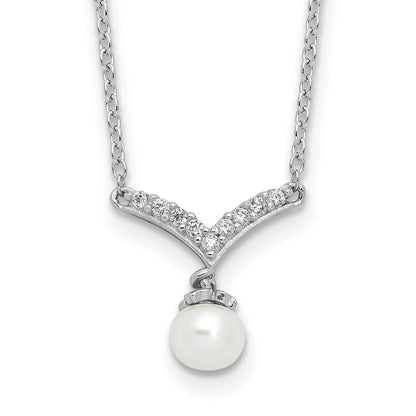 Sterling Silver Cheryl M Rhodium-Plated CZ & Fwc Pearl Necklace