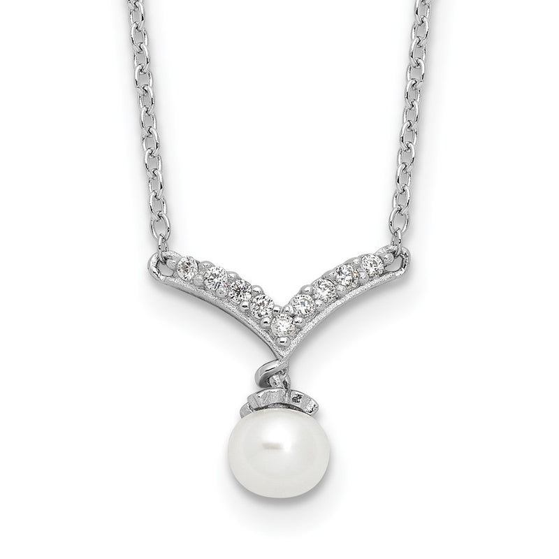 Sterling Silver Cheryl M Rhodium-Plated CZ & Fwc Pearl Necklace
