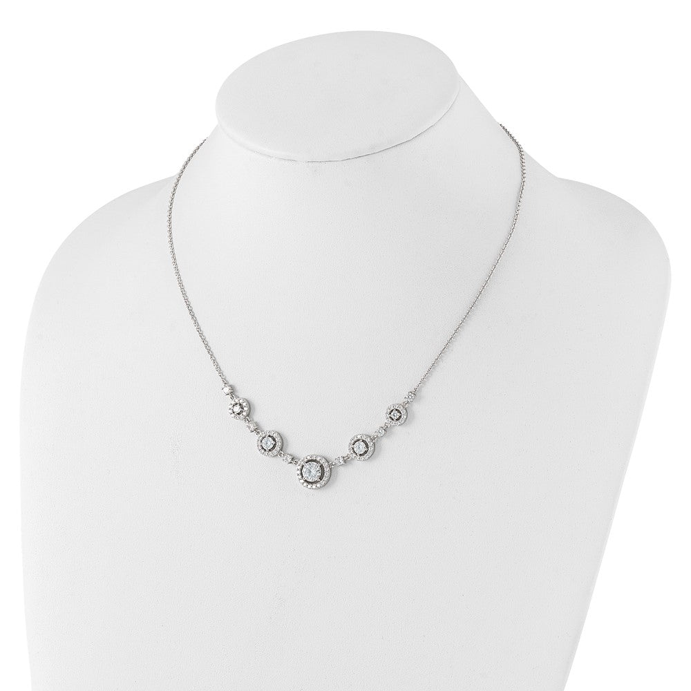 Sterling Silver Cheryl M Rhodium-Plated Fancy CZ Circles Necklace