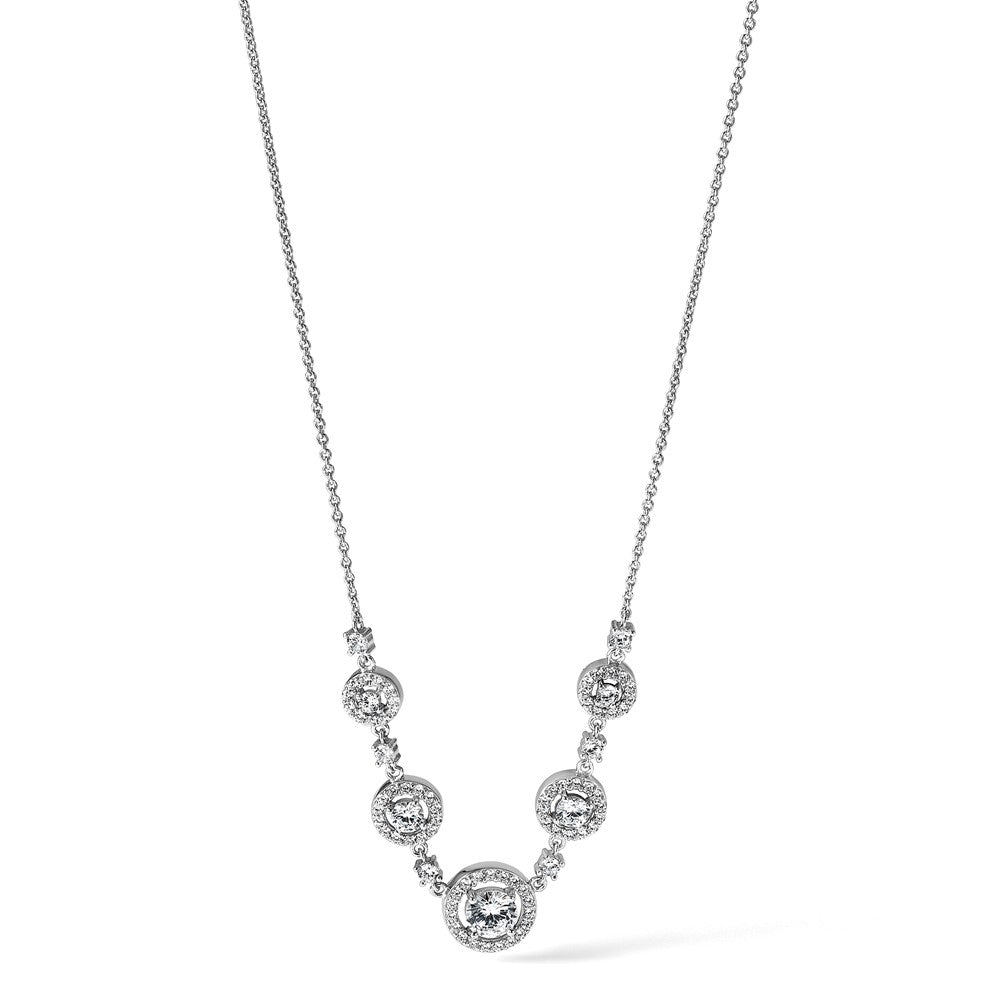 Sterling Silver Cheryl M Rhodium-Plated Fancy CZ Circles Necklace