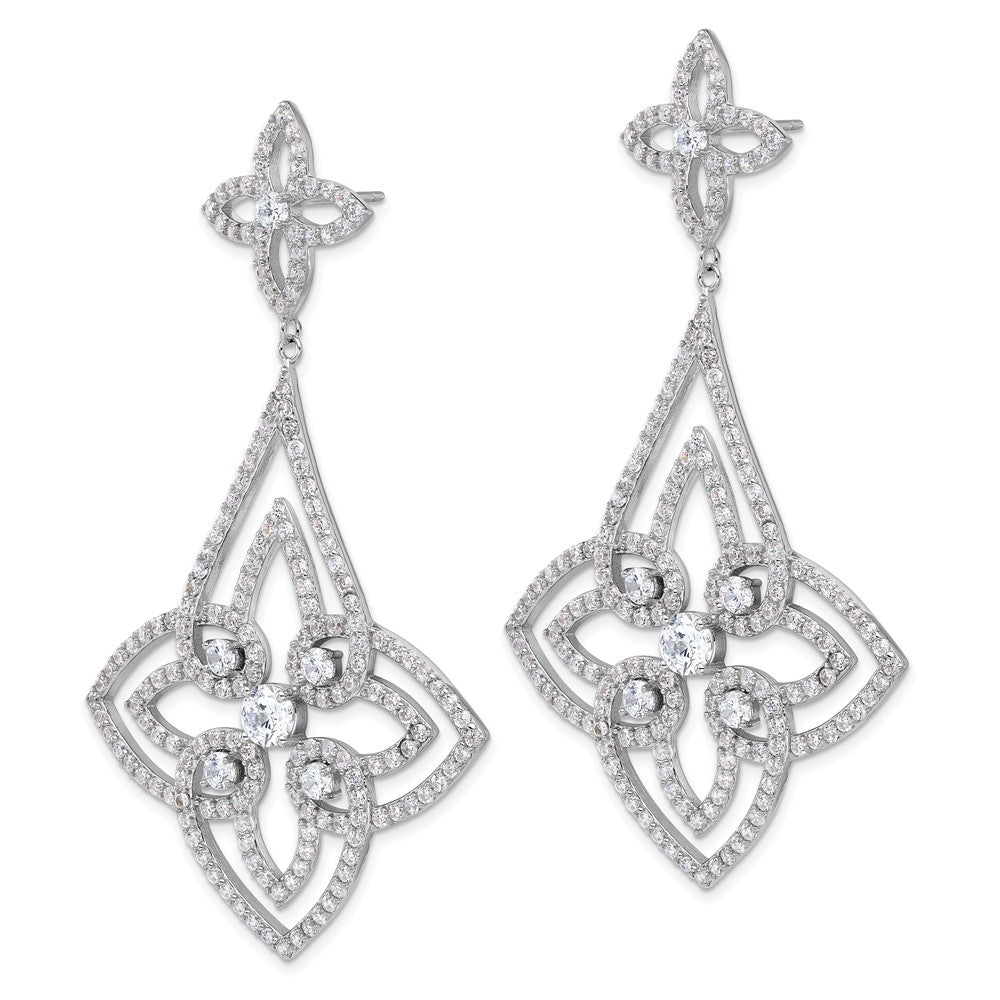 Sterling Silver Cheryl M Rhodium-Plated Fancy CZ Post Dangle Earrings