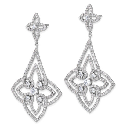 Sterling Silver Cheryl M Rhodium-Plated Fancy CZ Post Dangle Earrings