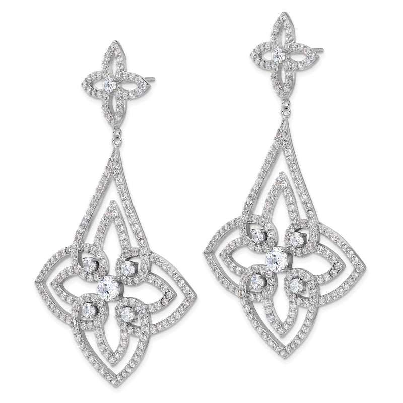 Sterling Silver Cheryl M Rhodium-Plated Fancy CZ Post Dangle Earrings