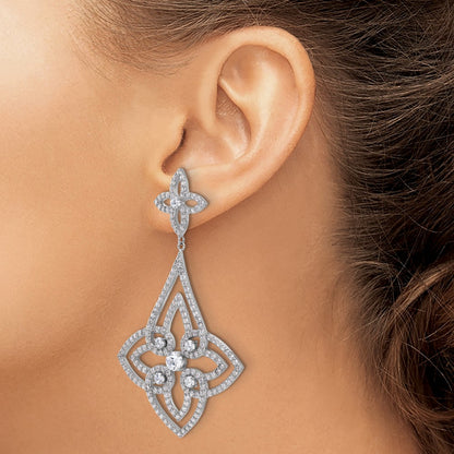 Sterling Silver Cheryl M Rhodium-Plated Fancy CZ Post Dangle Earrings