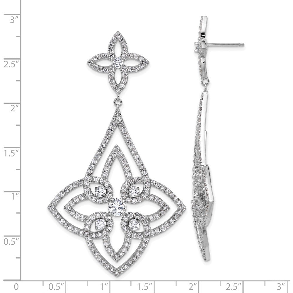 Sterling Silver Cheryl M Rhodium-Plated Fancy CZ Post Dangle Earrings