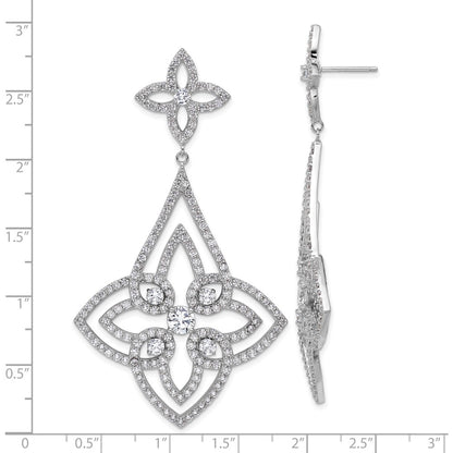 Sterling Silver Cheryl M Rhodium-Plated Fancy CZ Post Dangle Earrings