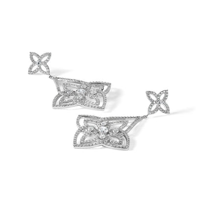 Sterling Silver Cheryl M Rhodium-Plated Fancy CZ Post Dangle Earrings