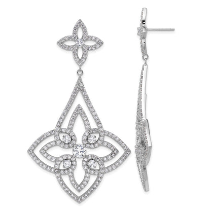 Sterling Silver Cheryl M Rhodium-Plated Fancy CZ Post Dangle Earrings
