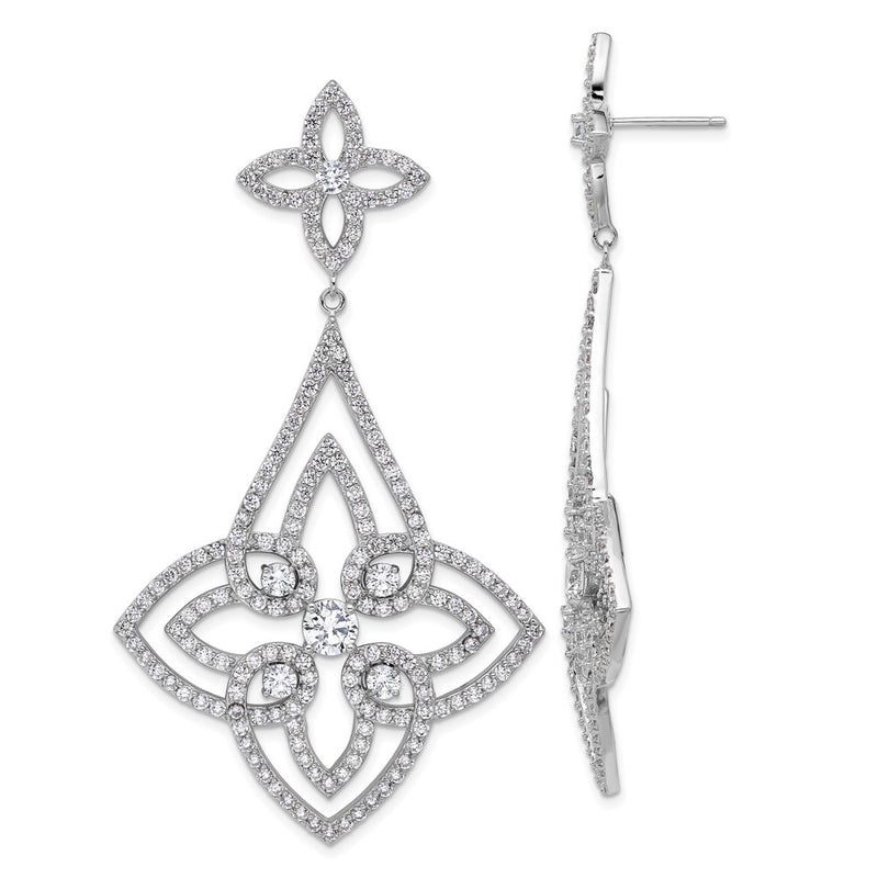 Sterling Silver Cheryl M Rhodium-Plated Fancy CZ Post Dangle Earrings