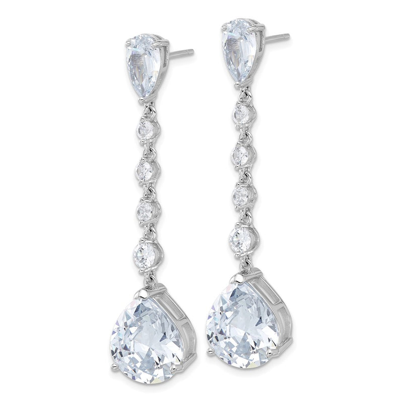 Sterling Silver Cheryl M Rhodium Plated Fancy Pear CZ Post Dangle Earrings