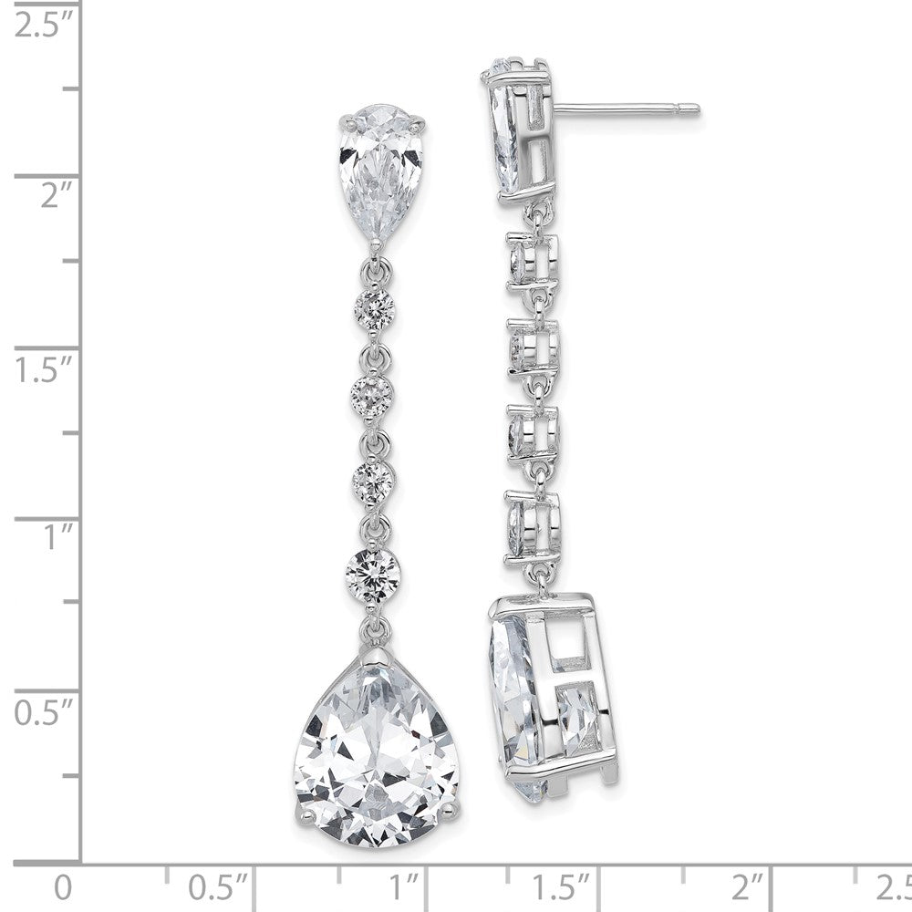 Sterling Silver Cheryl M Rhodium Plated Fancy Pear CZ Post Dangle Earrings