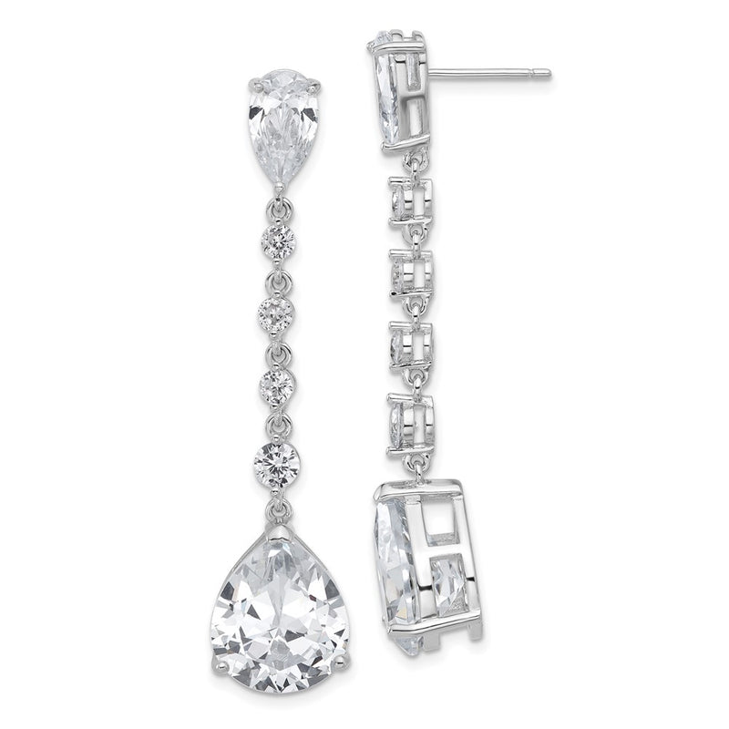 Sterling Silver Cheryl M Rhodium Plated Fancy Pear CZ Post Dangle Earrings