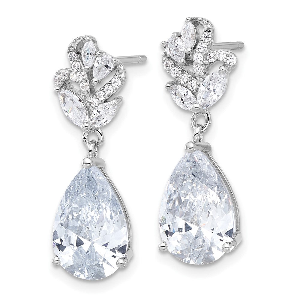 Sterling Silver Cheryl M Rhodium-Plated Fancy CZ Post Dangle Earrings