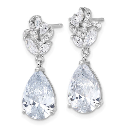 Sterling Silver Cheryl M Rhodium-Plated Fancy CZ Post Dangle Earrings