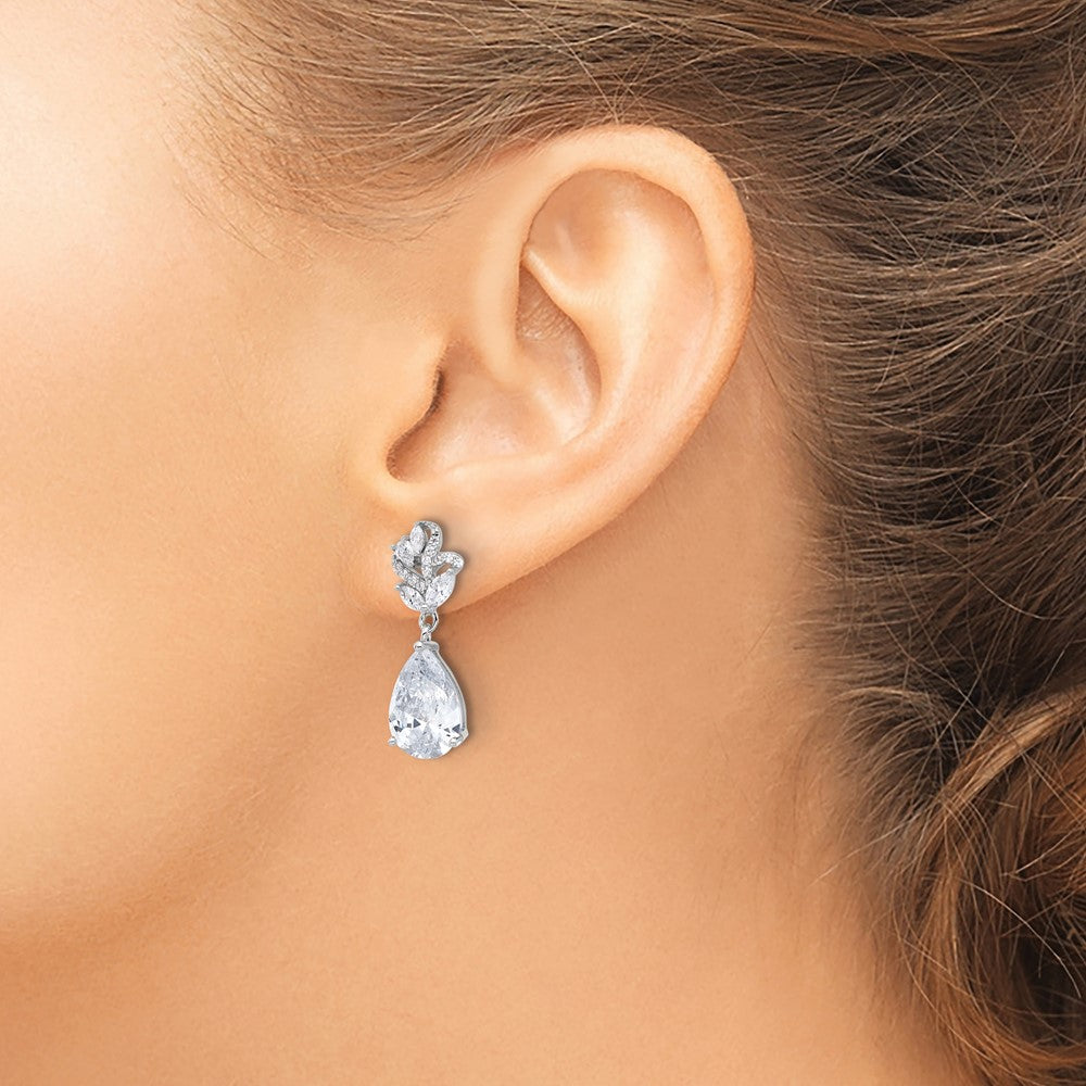 Sterling Silver Cheryl M Rhodium-Plated Fancy CZ Post Dangle Earrings