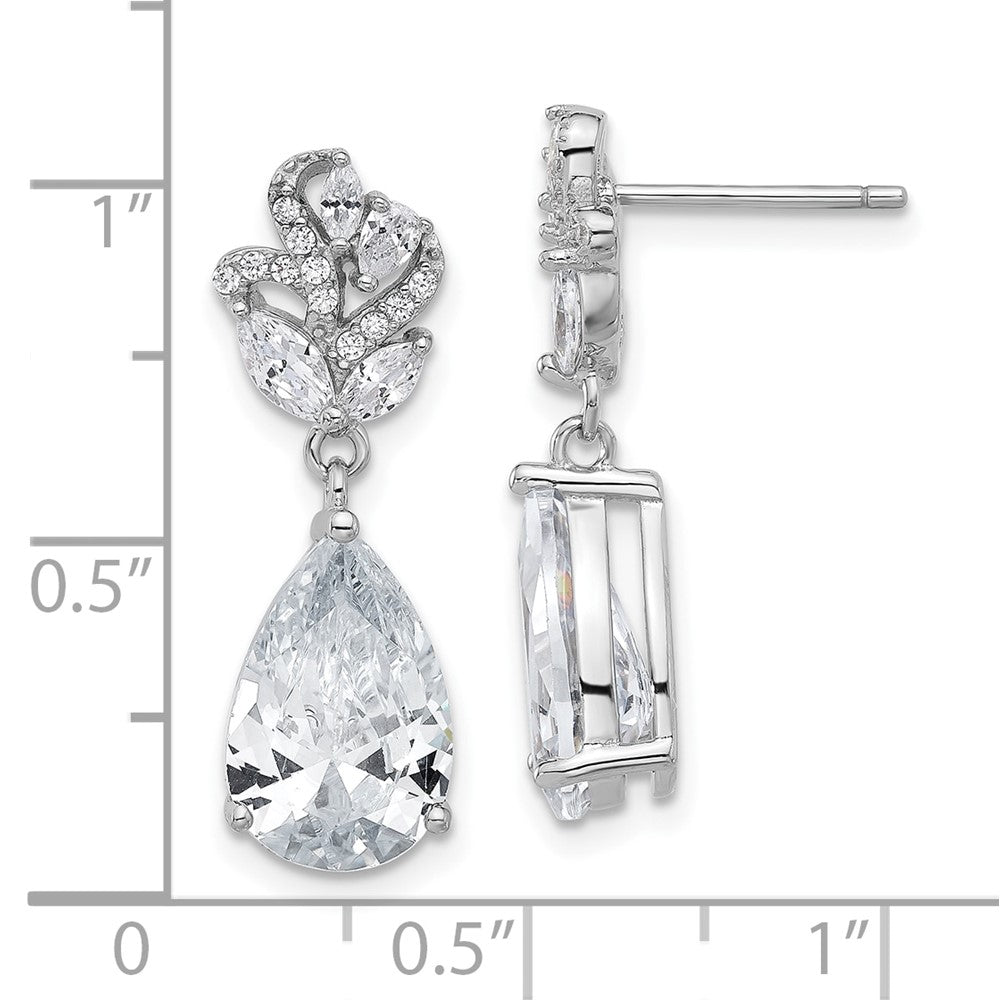 Sterling Silver Cheryl M Rhodium-Plated Fancy CZ Post Dangle Earrings