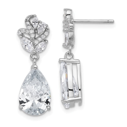 Sterling Silver Cheryl M Rhodium-Plated Fancy CZ Post Dangle Earrings