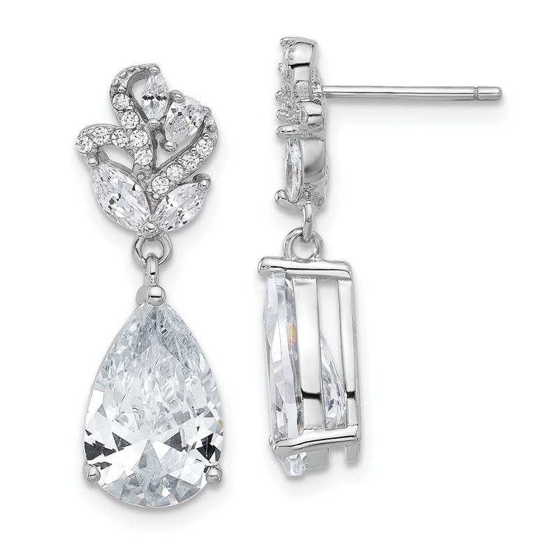 Sterling Silver Cheryl M Rhodium-Plated Fancy CZ Post Dangle Earrings