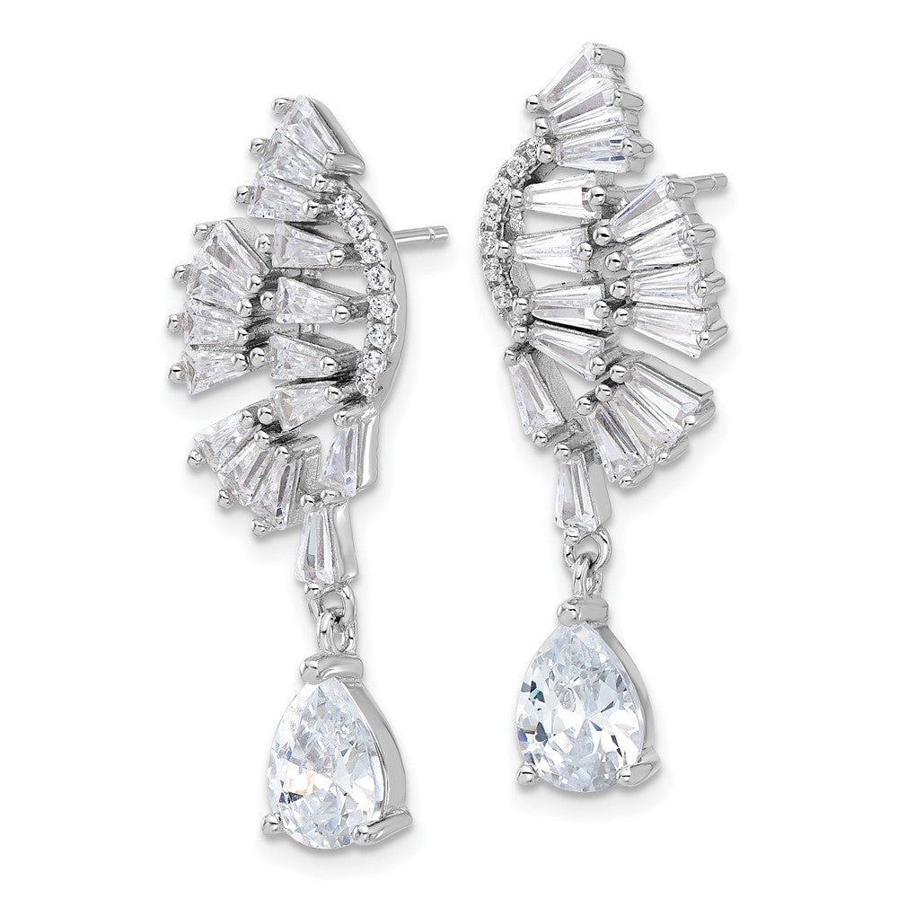 Sterling Silver Cheryl M Rhodium-Plated CZ Post Dangle Earrings