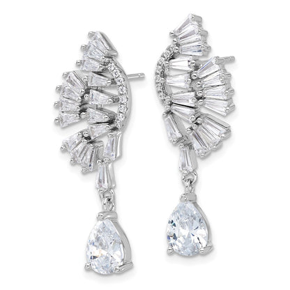 Sterling Silver Cheryl M Rhodium-Plated CZ Post Dangle Earrings