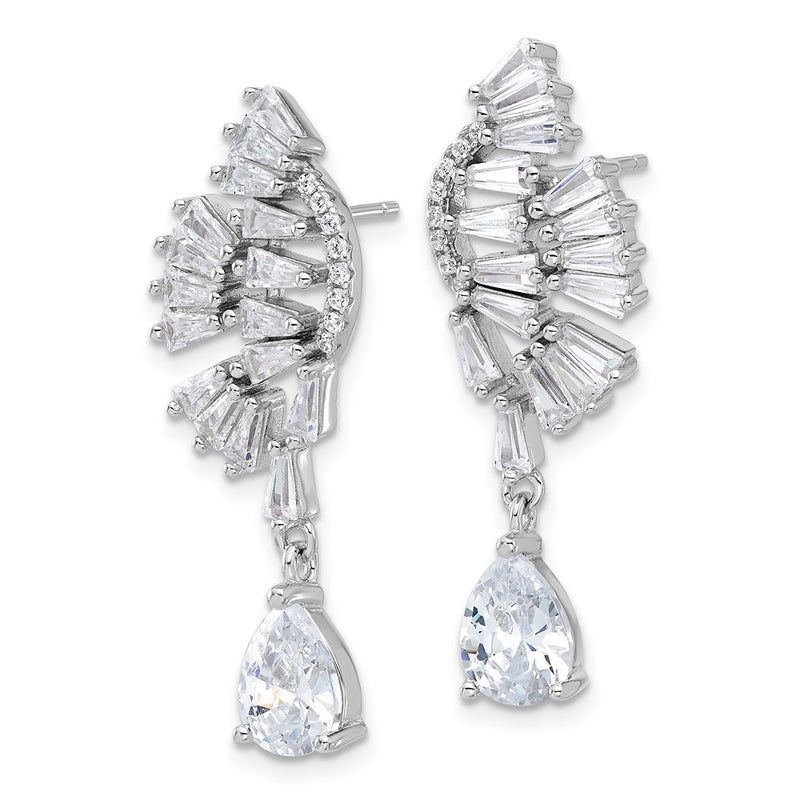 Sterling Silver Cheryl M Rhodium-Plated CZ Post Dangle Earrings