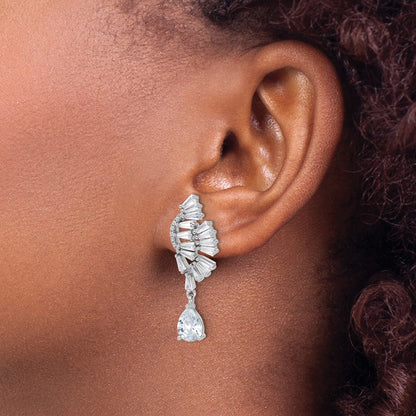 Sterling Silver Cheryl M Rhodium-Plated CZ Post Dangle Earrings
