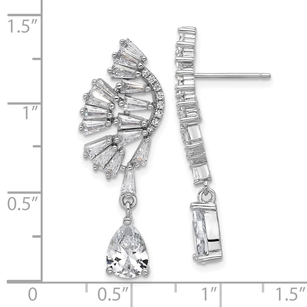 Sterling Silver Cheryl M Rhodium-Plated CZ Post Dangle Earrings