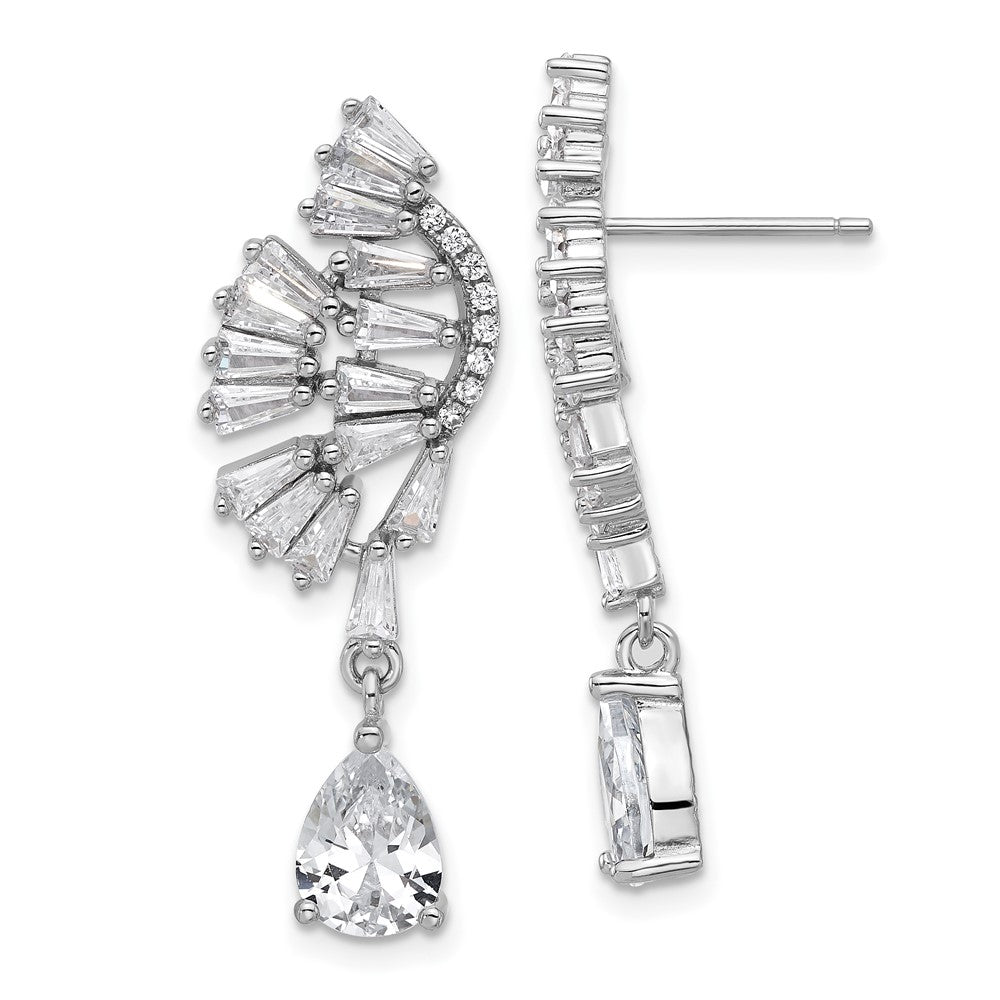 Sterling Silver Cheryl M Rhodium-Plated CZ Post Dangle Earrings