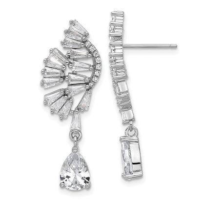 Sterling Silver Cheryl M Rhodium-Plated CZ Post Dangle Earrings