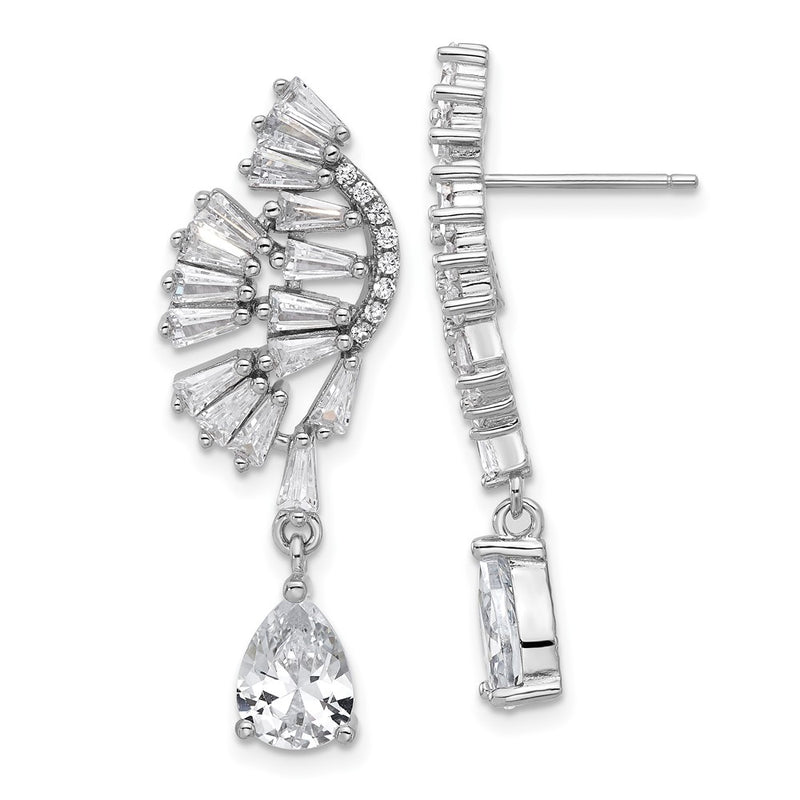 Sterling Silver Cheryl M Rhodium-Plated CZ Post Dangle Earrings