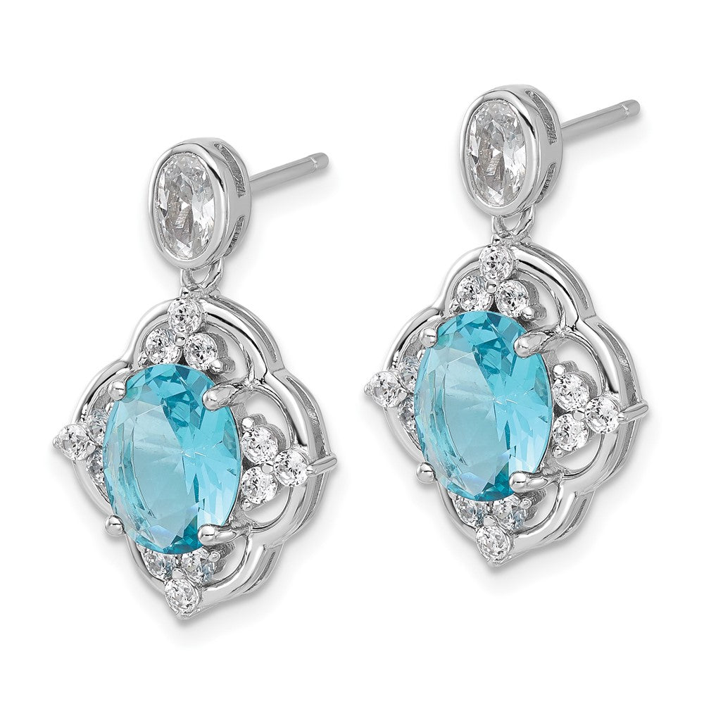 Sterling Silver Cheryl M Rhodium-Plated CZ & Blue Glass Post Dangle Earrings