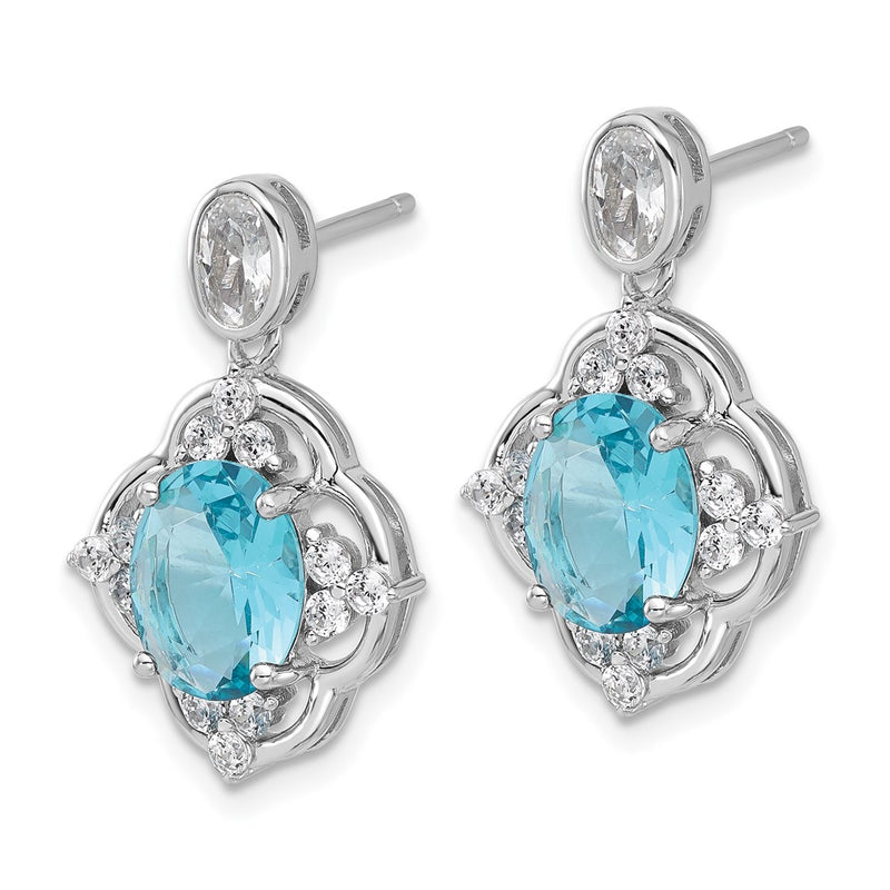 Sterling Silver Cheryl M Rhodium-Plated CZ & Blue Glass Post Dangle Earrings