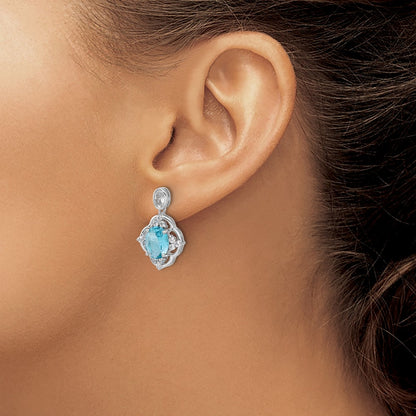Sterling Silver Cheryl M Rhodium-Plated CZ & Blue Glass Post Dangle Earrings