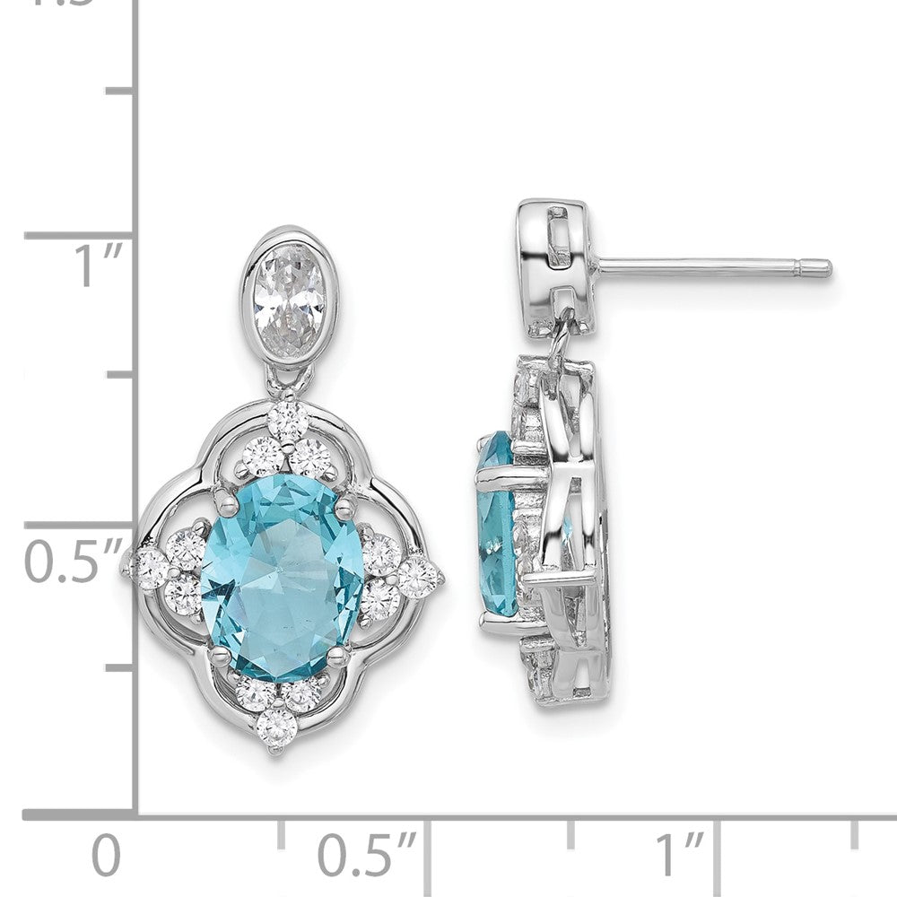 Sterling Silver Cheryl M Rhodium-Plated CZ & Blue Glass Post Dangle Earrings