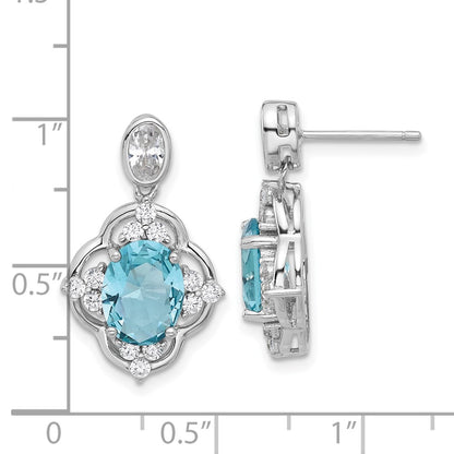 Sterling Silver Cheryl M Rhodium-Plated CZ & Blue Glass Post Dangle Earrings