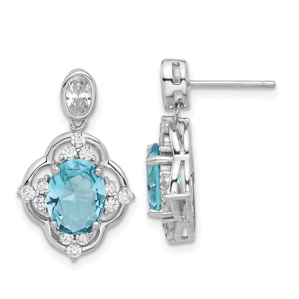 Sterling Silver Cheryl M Rhodium-Plated CZ & Blue Glass Post Dangle Earrings