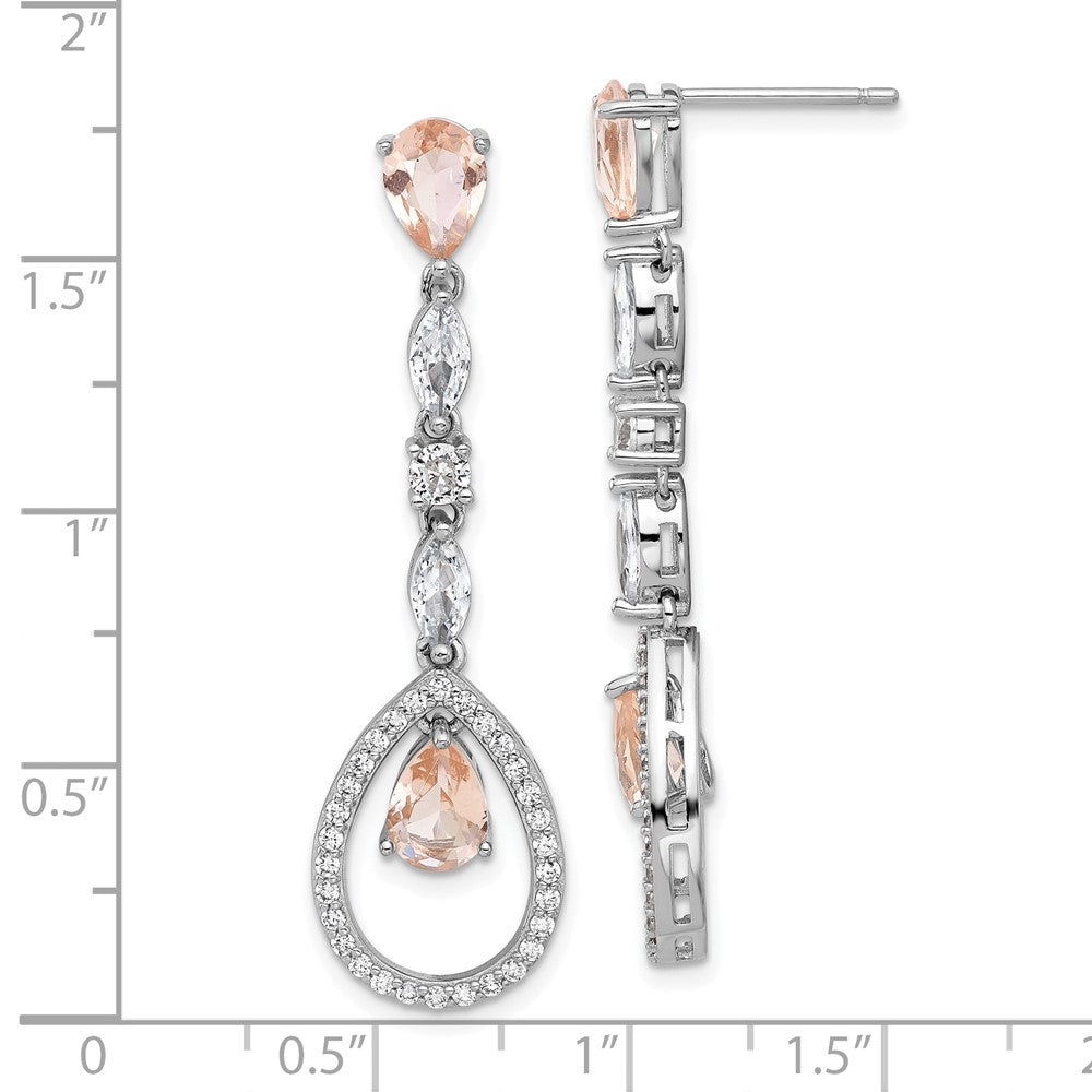 Sterling Silver Cheryl M Rh-Plate Fancy CZ & Simulated Morganite Post Dangle Earrings