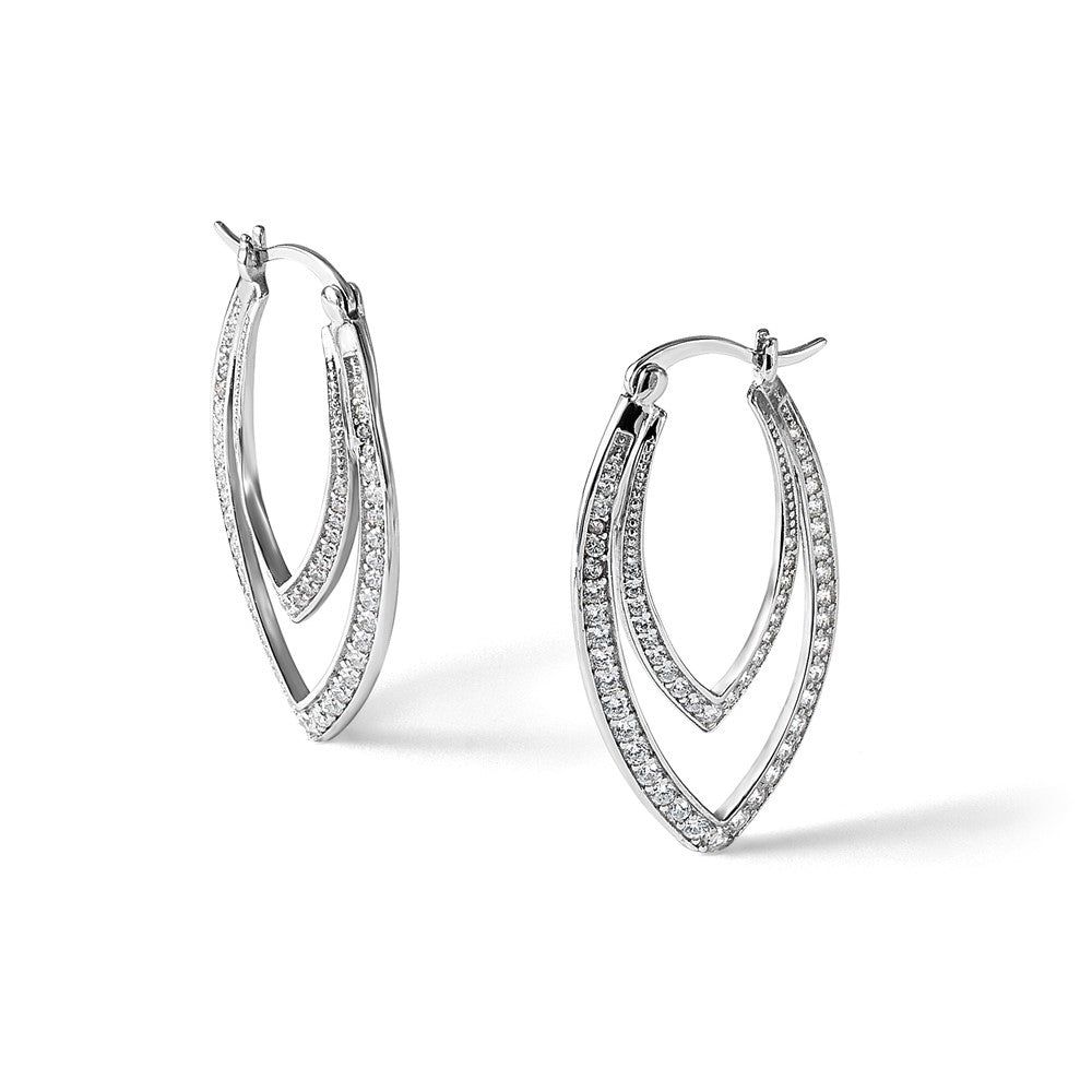 Sterling Silver Cheryl M Rhod-Pltd CZ Double Marquise Hoop Earrings
