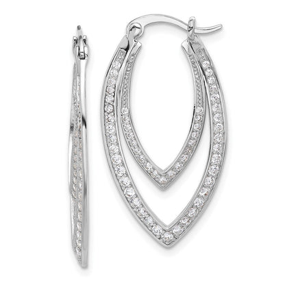 Sterling Silver Cheryl M Rhod-Pltd CZ Double Marquise Hoop Earrings
