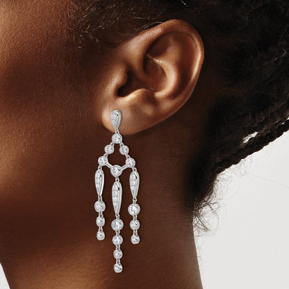 Sterling Silver Cheryl M Rhod-Pltd CZ Chandelier Post Dangle Earrings