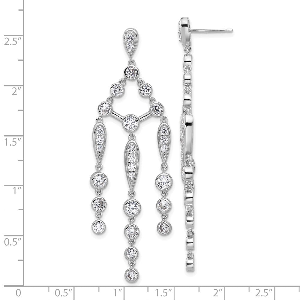 Sterling Silver Cheryl M Rhod-Pltd CZ Chandelier Post Dangle Earrings