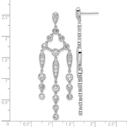 Sterling Silver Cheryl M Rhod-Pltd CZ Chandelier Post Dangle Earrings
