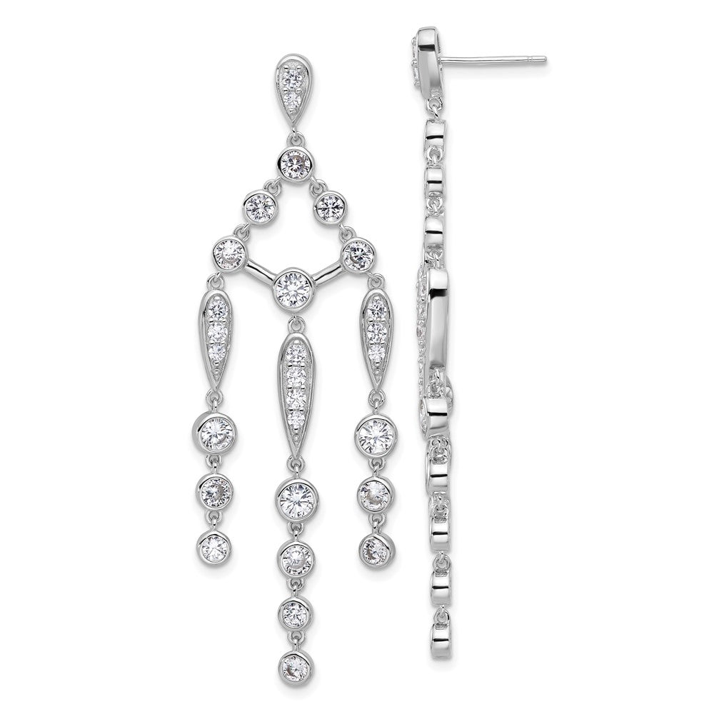 Sterling Silver Cheryl M Rhod-Pltd CZ Chandelier Post Dangle Earrings